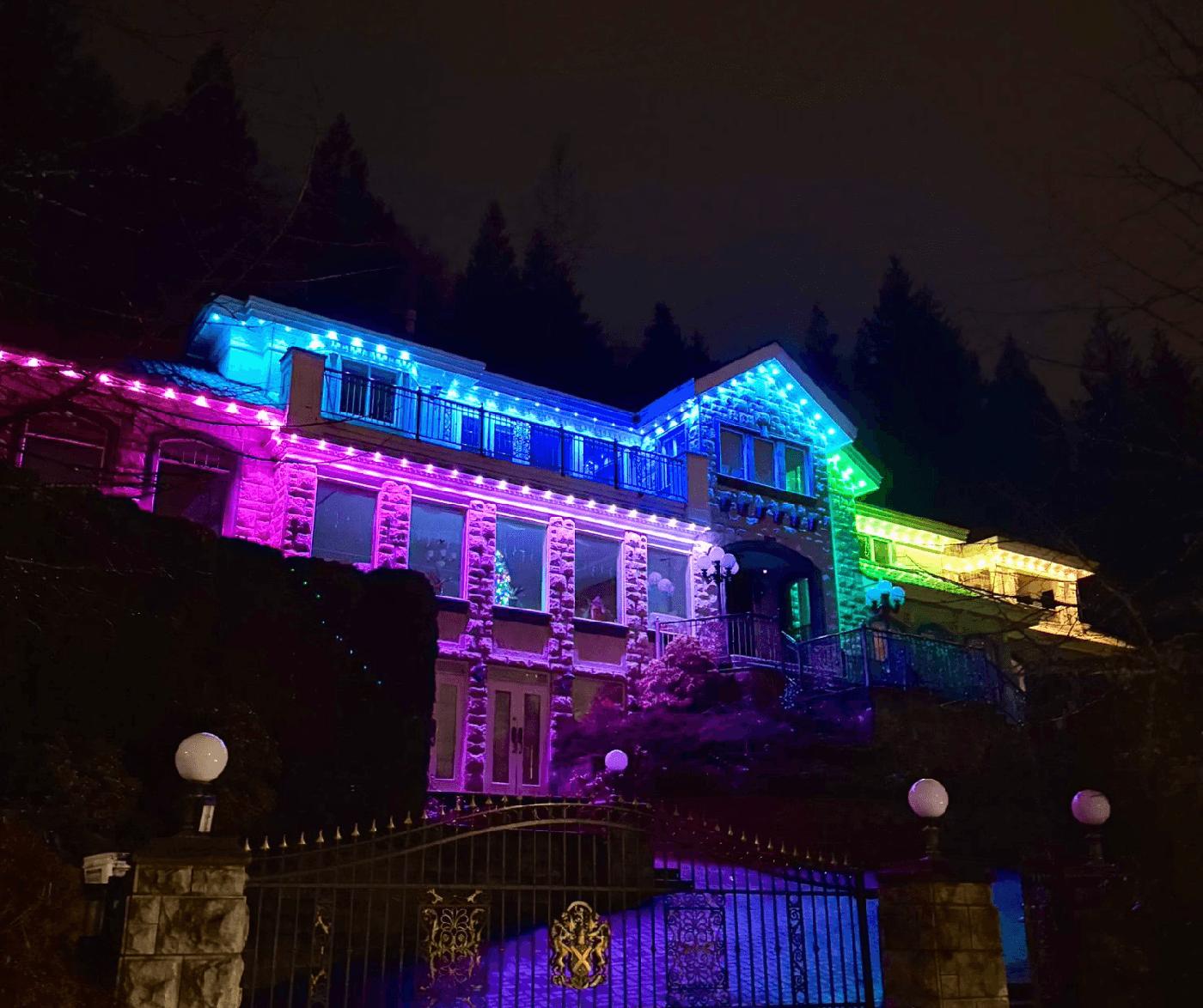 Permanent LED lighting installed on a Vancouver home exterior